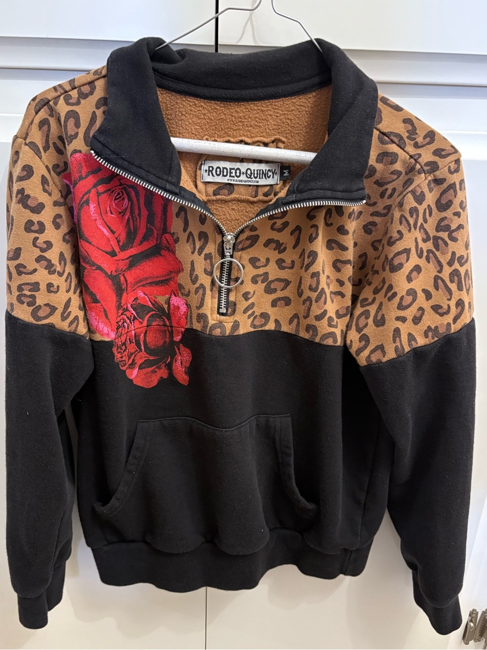 Rodeo Quincy Leopard & Red Rose Half-Zip Pullover